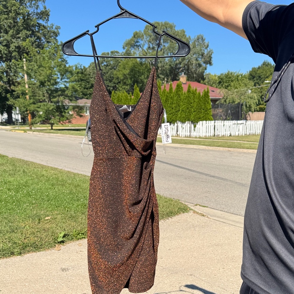 Chic Brown Glitter Mini Dress